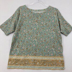 J. Jill Medium Luxe Supima Cotton Green Ditsy Floral Cottagecore Stretch Blouse